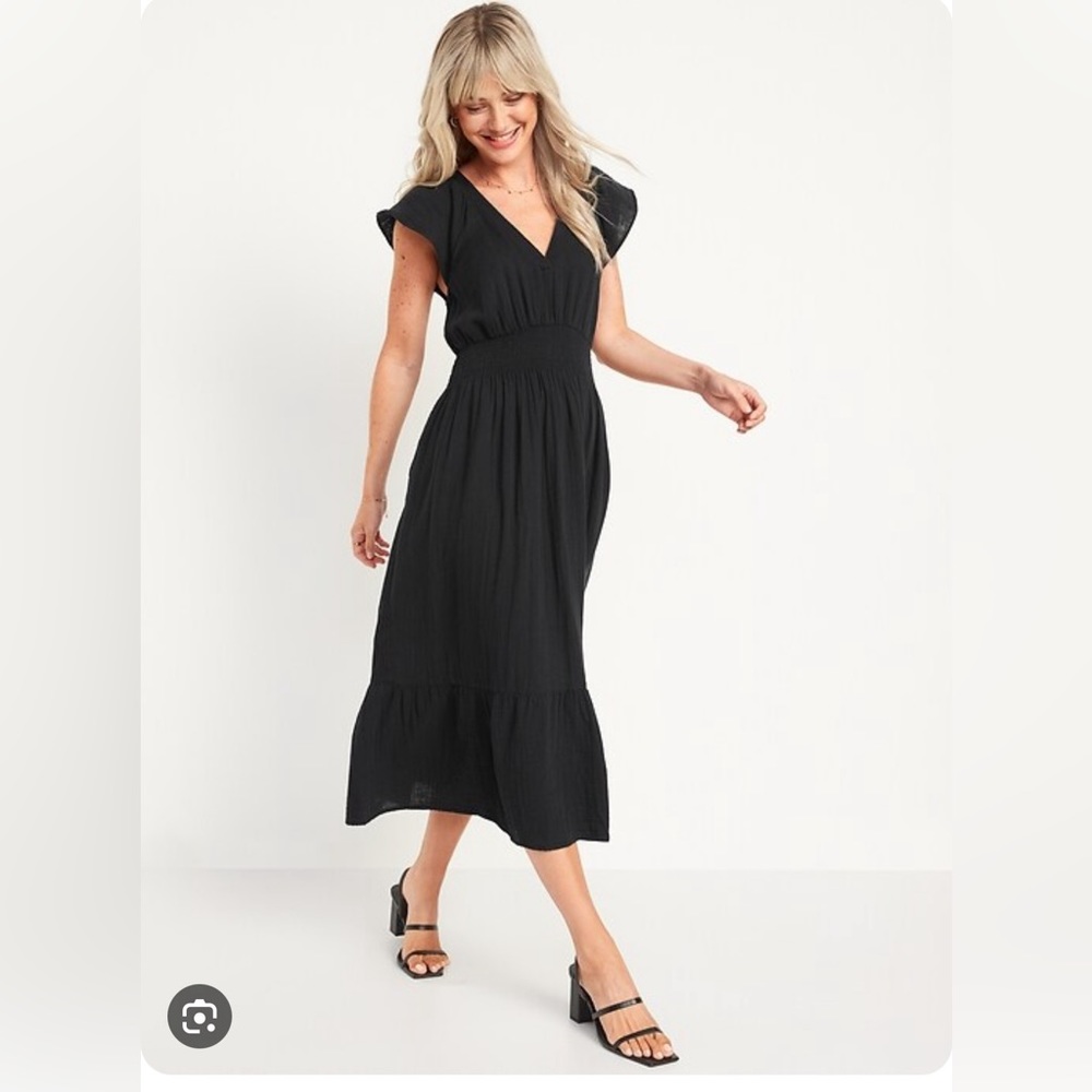 Black cotton flutter sleeve sundress
